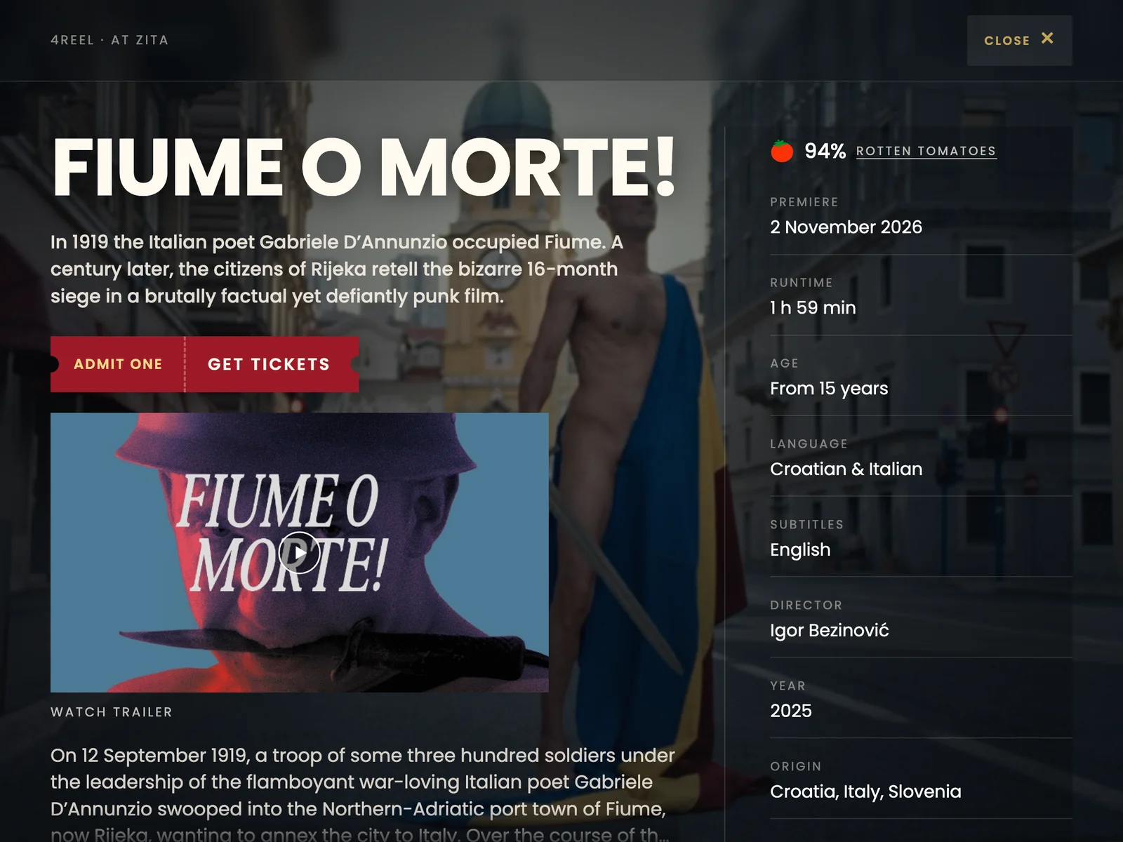 4Reel — filmsida med trailer, biljetter och information